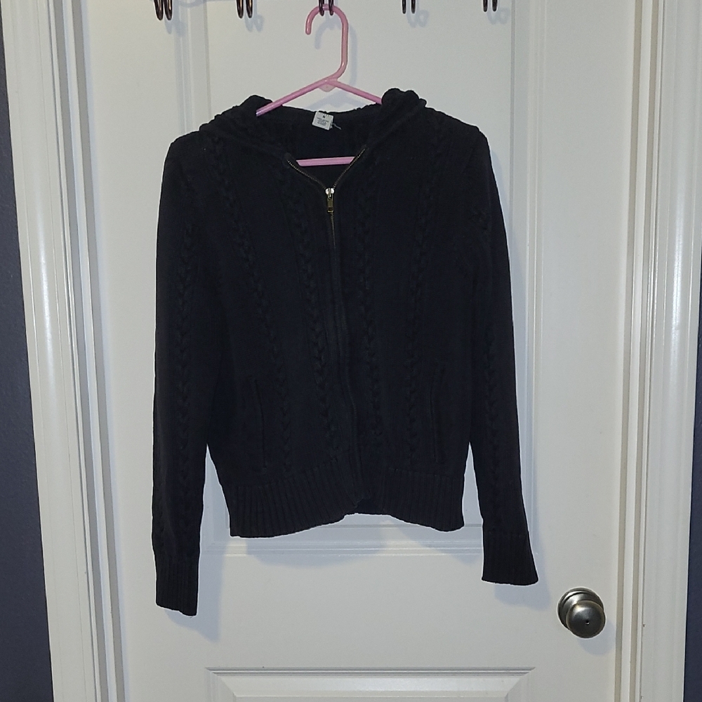GAP Black Women's Cable Knit Zip Up Sweater M